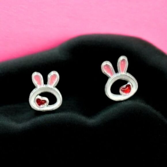 Tiny Easter Bunny Rabbit Earrings Spring Cute Enamel Studs Casual Jewelry NEW - Picture 4 of 4
